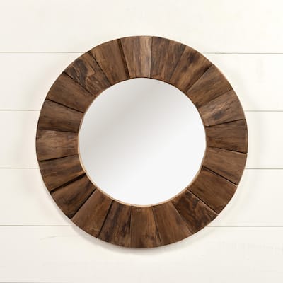 Round Wavy Wood Mirror - 24.25"L x 1.75"W x 24.25"H