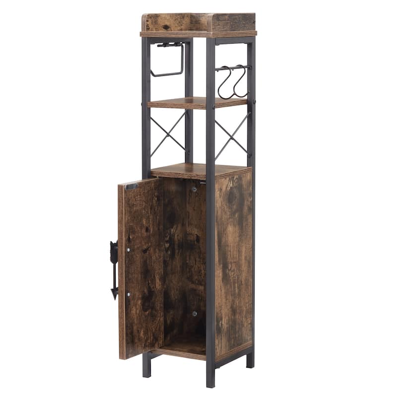 Wood Tall Bathroom Linen Cabinet Small Bathroom Storage Corner Floor Cabinet with Doors and Shelves Toilet Paper Holder - Brown