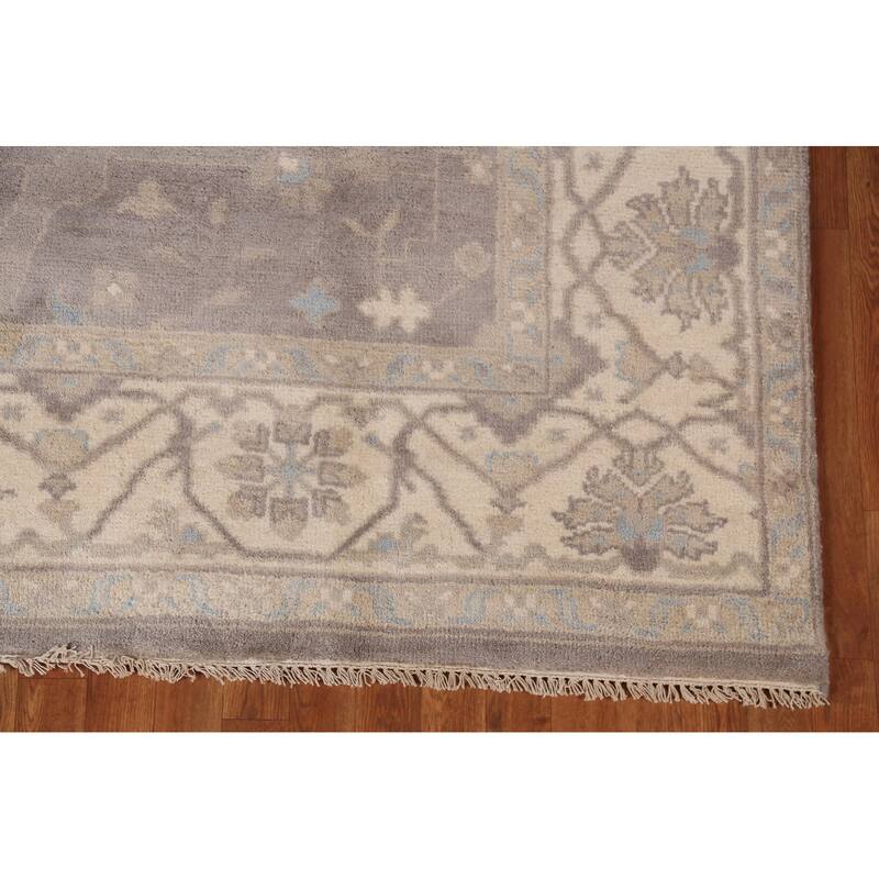 Gray & Ivory Oushak Indian Area Rug Hand-Knotted Wool Carpet - 8'0"x 9'8"