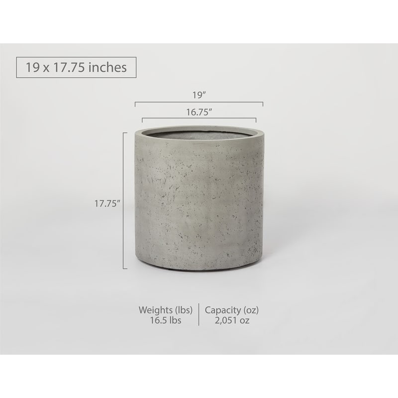 Indoor/Outdoor Large Nordic Minimalist Fiberstone Lightweight Round Cylinder Planter Pot -19,15,12inch Cement Finish