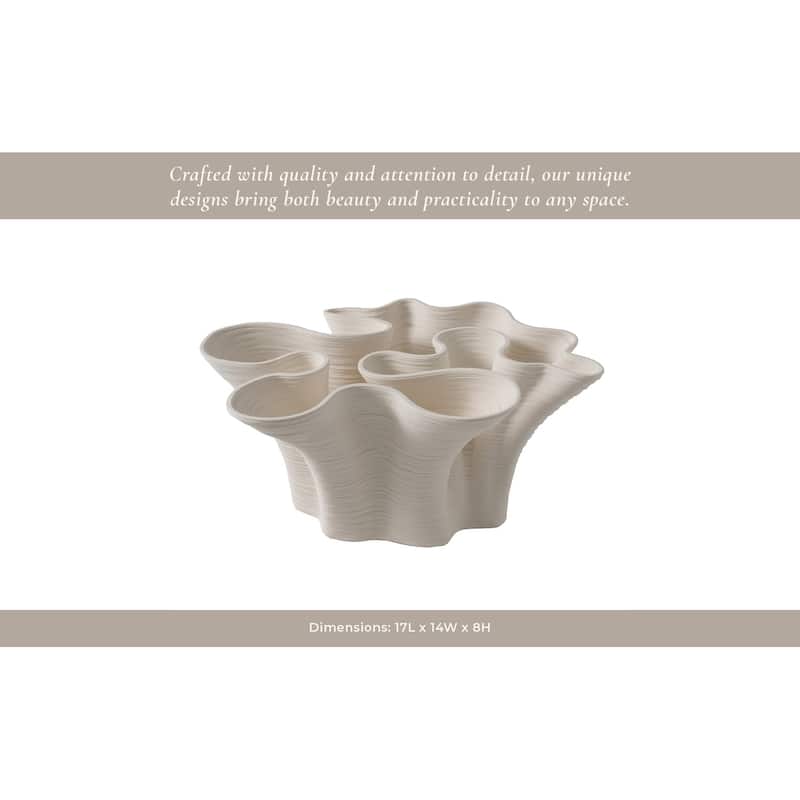 Porcelain Modern Decorative Vase Abstract Ruffled Design - 8" Ivory