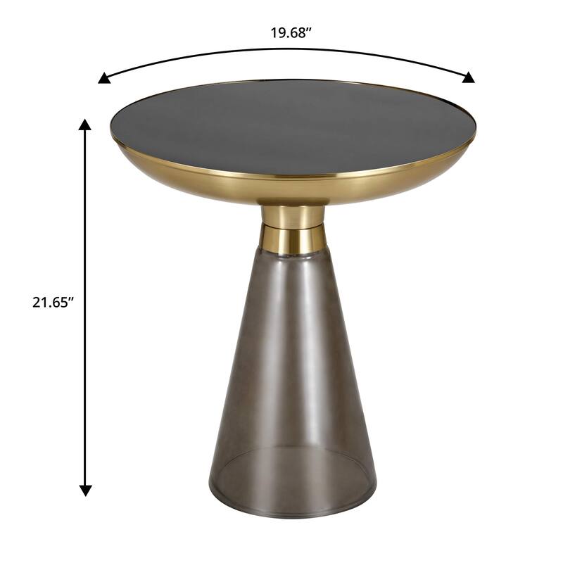 19-Inch Side Table Round Glass Tabletop End Table with Gold Iron Rim and Glass Base