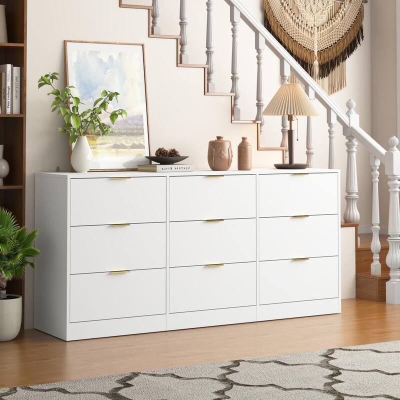 63" Large Wooden Deep Chest 9 Drawer Dresser for Living Room