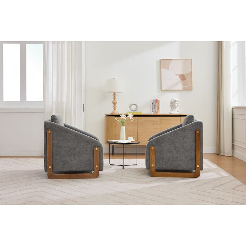 Chenille Armchair with Wooden Frame