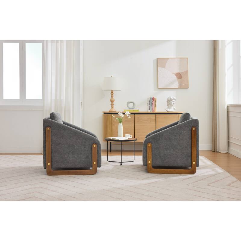 Modern Chenille Upholstered Armchair with Wooden Side Frame, Single Accent Leisure Chair with Backrest for Living Room, Bedroom