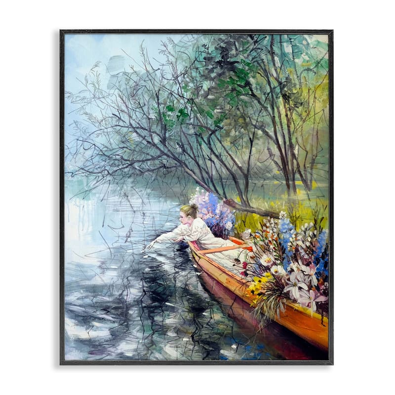 Stupell Woman in Floral Filled Boat Framed Giclee Art Design By Lucille Lee - 24 x 30 - Black