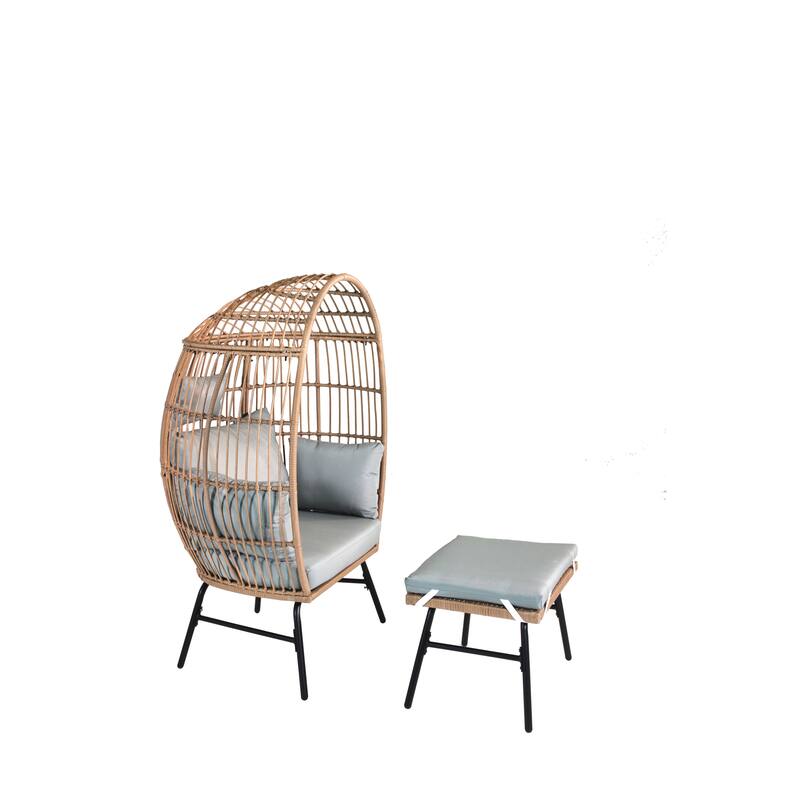 Egg Chair Basket Chair with Ottoman and Cushion Outdoor Lounge Chaise