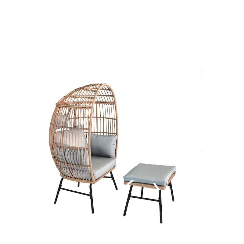Outdoor Garden Wicker Egg Chair And Footstool Patio Chaise