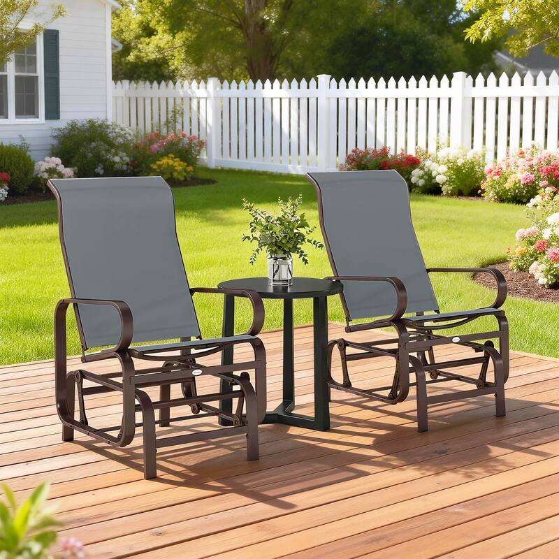 Outsunny Outdoor Glider Chair Set of 2, Gliders for Outside Patio with Smooth Rocking Mechanism