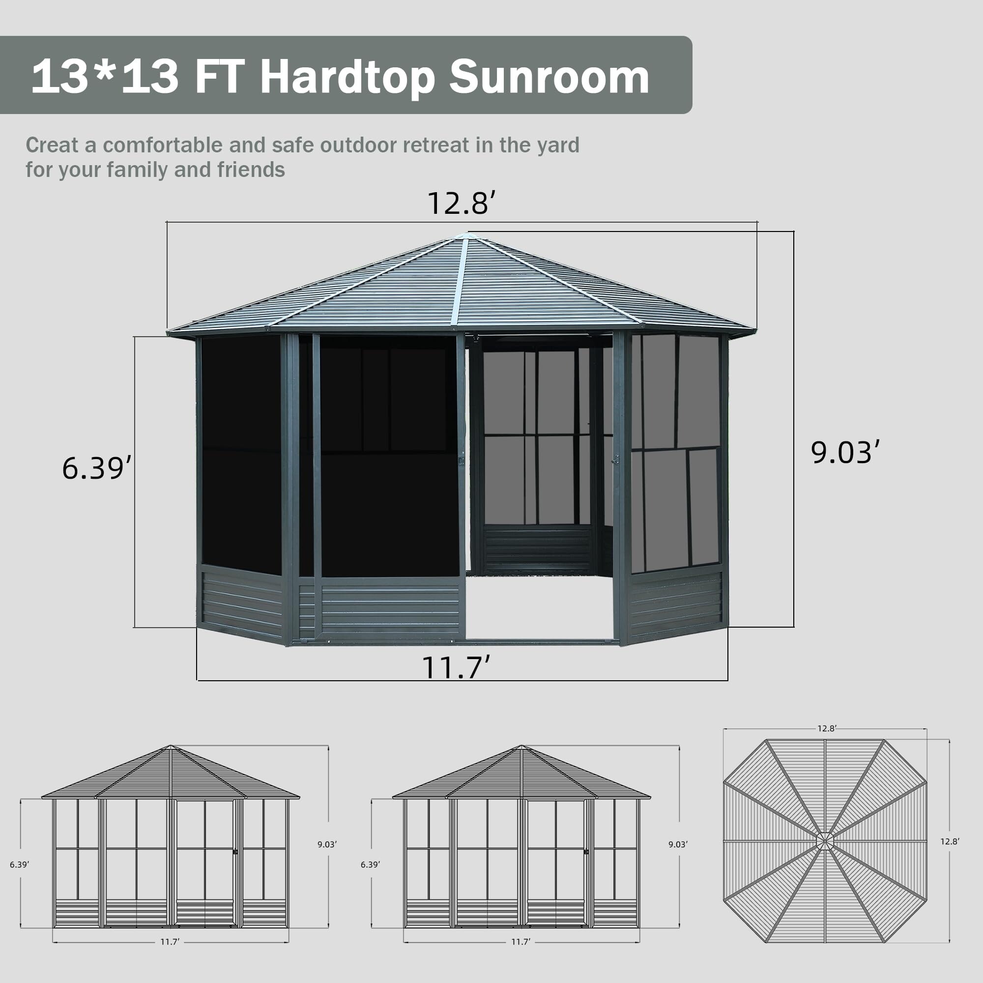 GDFStudio - Harper 13'x13' Octagonal Sunroom Solarium with