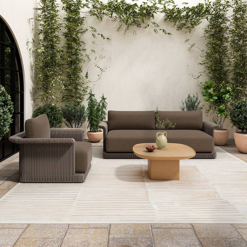 NADAAL STUDIOS Henric Outdoor Coffee Table, Pedestal Concrete with Rounded Edge, Deep Yellow