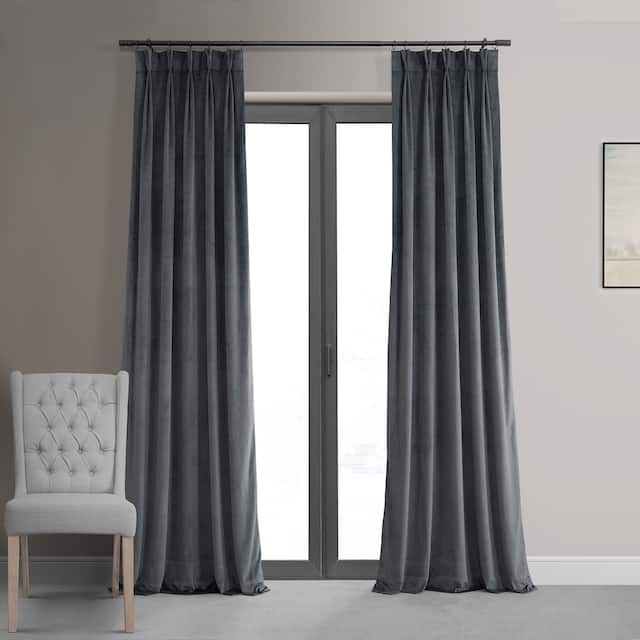 Exclusive Fabrics Signature Pleated Blackout Velvet Curtain (1 Panel) - 25 X 120 - Distance Blue Grey