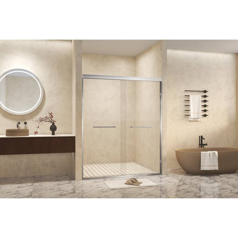 GDFStudio - Landon Modern Double-Sliding Tempered Glass Shower Door Set