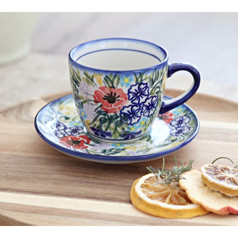 Blue Rose Polish Pottery 17G-17J WR Unikat Cup & Saucer