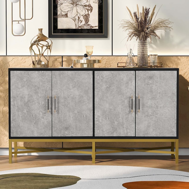 Four-Door Sideboard with Metal and Cross-Leg Design,Suitable for Living Rooms,Entrance and Study