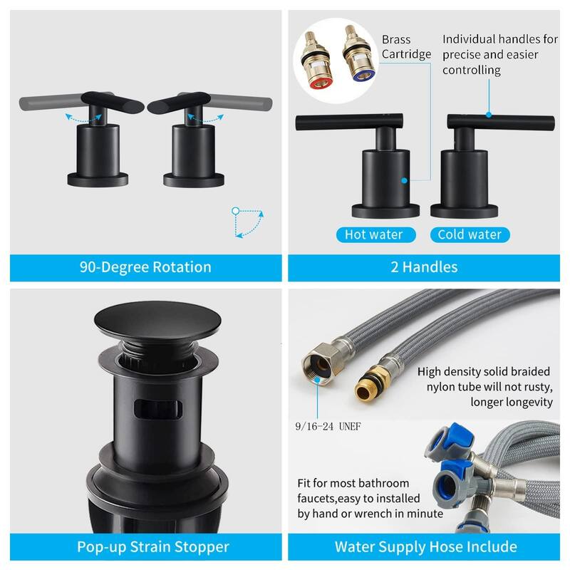 Widespread Bathroom Faucet,for Sink 3 Hole, 2-Handles Vanity Faucet with Pop Up Drain Assembly and Lead-Free Supply Hose