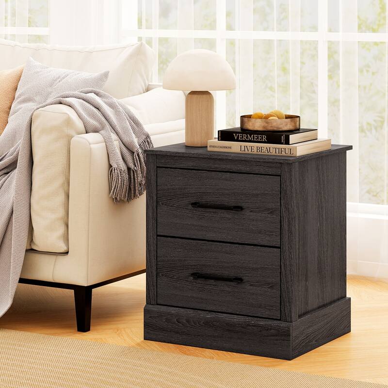 Gymax Set of 2 Drawer Nightstand Bedside Table Compact Sofa End Table
