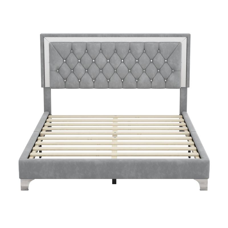 Upholstered Bed Frame with LED Lights