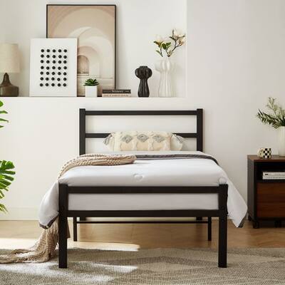 Black Twin Bed Frame with Headboard and Footboard