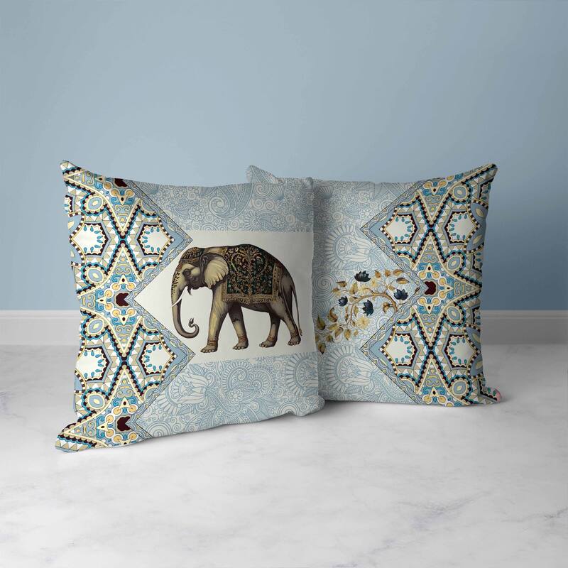 Floraphant Faux Suede Reversible Throw Pillow Blue and Isabelline