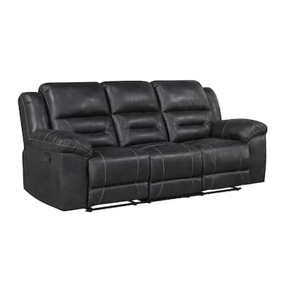 Henry Manual Double Reclining Sofa in Pillow Tufted Black Microfiber
