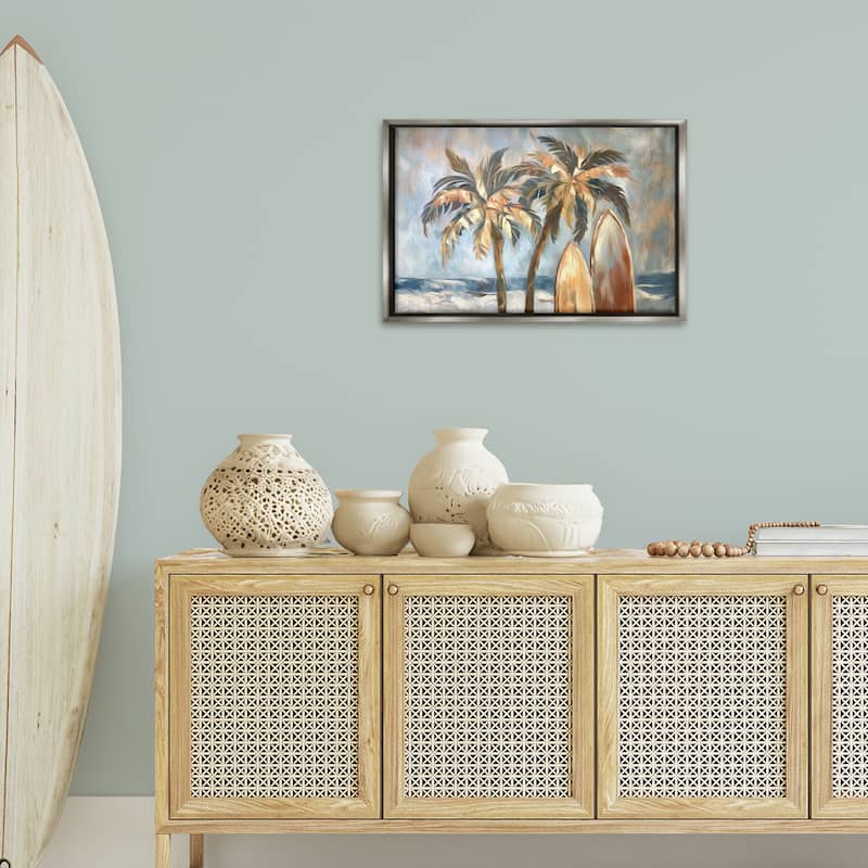 Stupell Warm Tropical Surfboards Framed Floater Canvas Wall Art Design By Ramona Murdock
