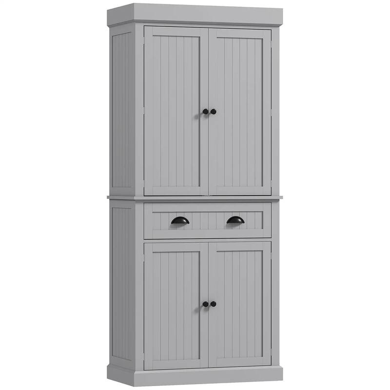 71" Kitchen Pantry Cabinet with LED Lights, 6 Door Shelves, a Drawer