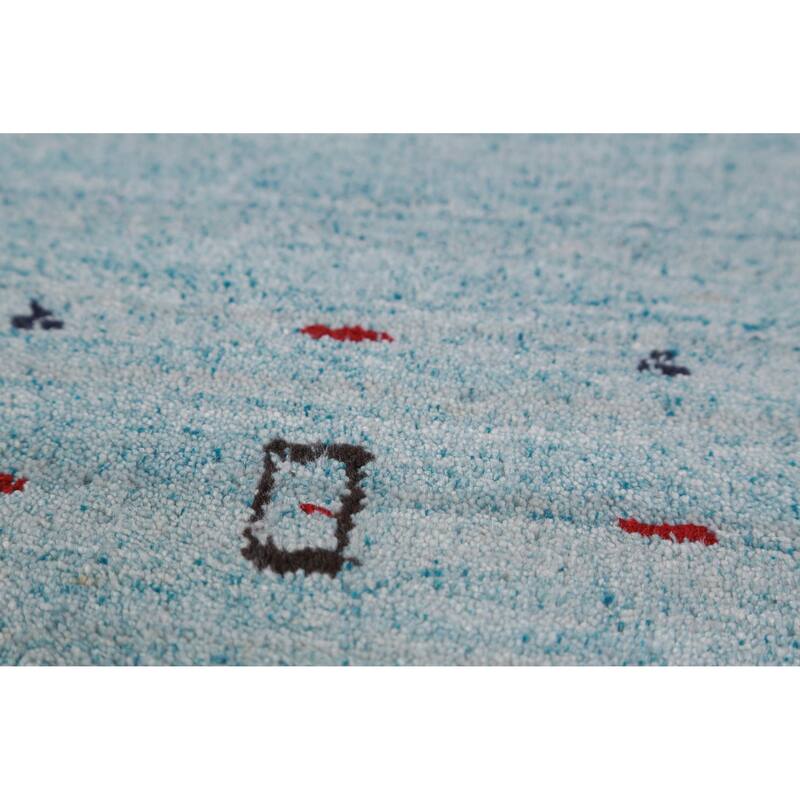 Light Blue Tribal Gabbeh Indian Runner Rug Handmade Wool Carpet - 2'7" x 10'2"