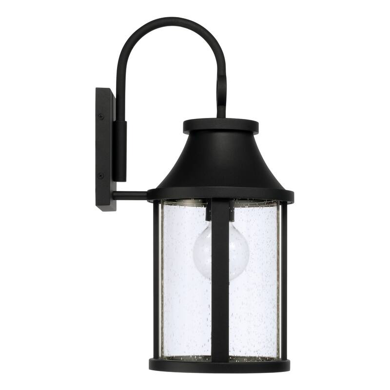 11.50"W x 28"H 4-Light Outdoor Cylindrical Wall Lantern in Black with Seeded Glass