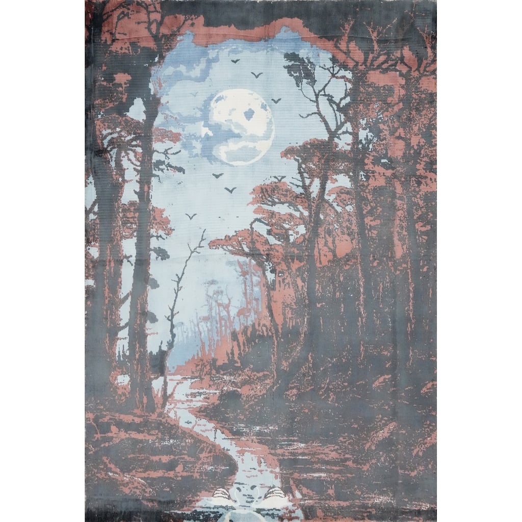 Hand Knotted Oriental Viscose Silk Carpet Modern Pictorial Multi-Colored Abstract Area Rug - 7' 7'' X 5' 7''