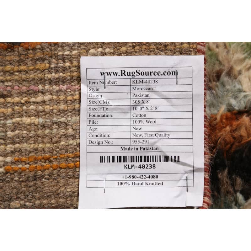 Trellis Moroccan Oriental Runner Rug Hand-Knotted Wool Carpet - 2'8" x 10'0"
