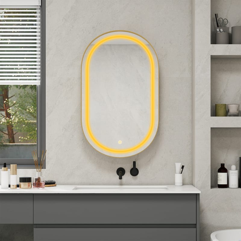 Oval Wall Mounted Medicine Mirror Cabinet with LDE - Gold