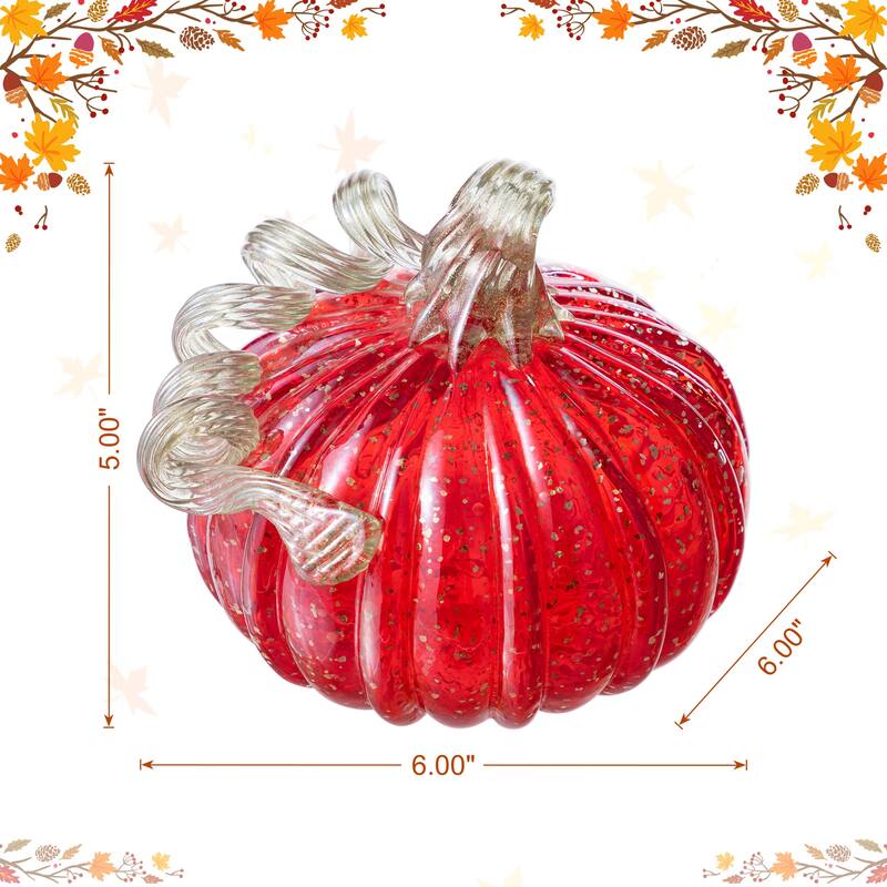 Glitzhome Set of 3 Fall Harvest Red Glass Pumpkin & Gourd with Glitter Thanksgiving Decorating