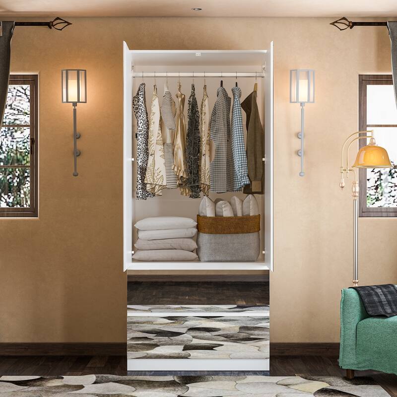 Modular Wardrobe (White with All Mirror) Closet Cabinet Armoires