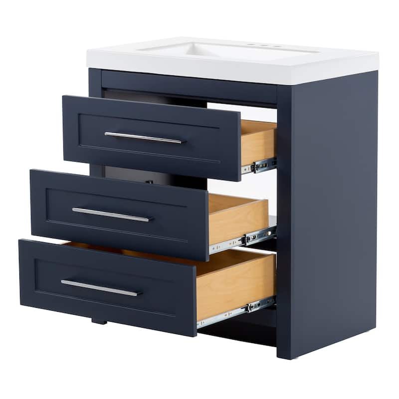 Bainbridge Blue 30.5" Bathroom Vanity With 3 Drawers and White Top