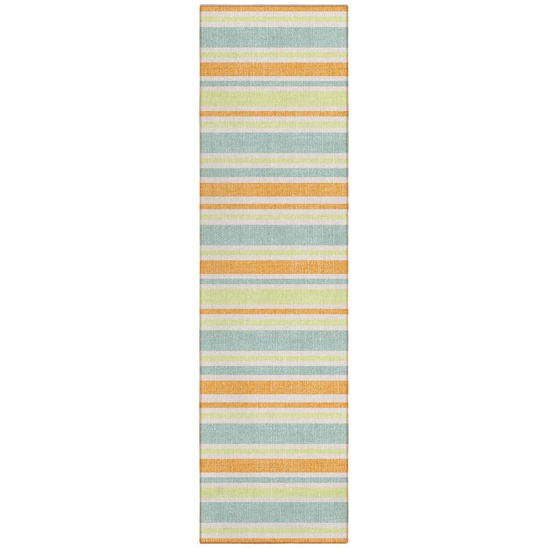 Machine Washable Indoor/ Outdoor Thin Cabana Stripe Chantille Rug