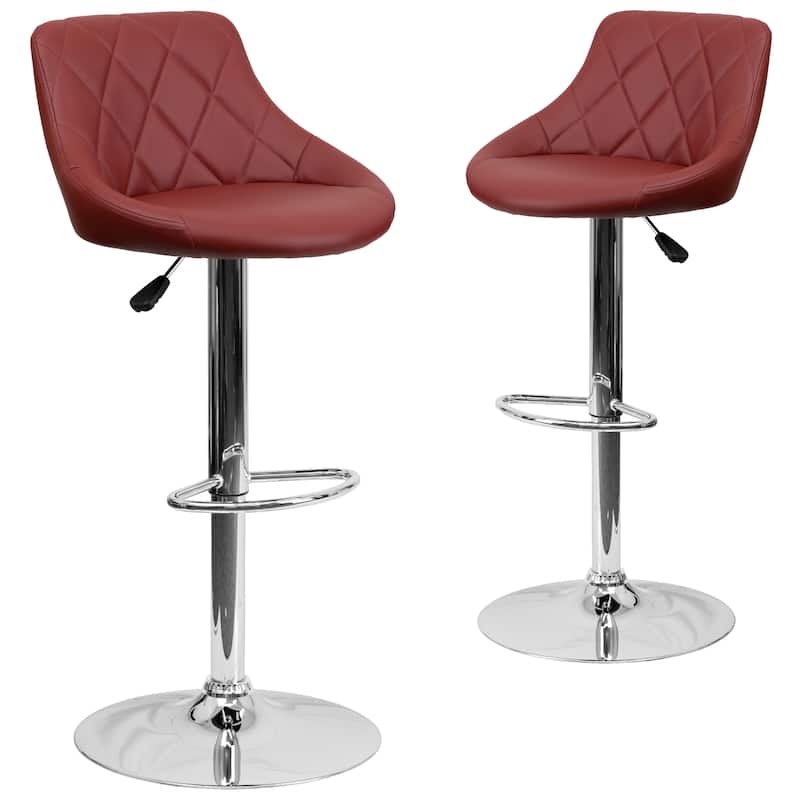 Vinyl Bucket Seat Adjustable Diamond Back Barstool (Set of 2) - 18.50"W x 19"D x 33.25" - 41.75"H