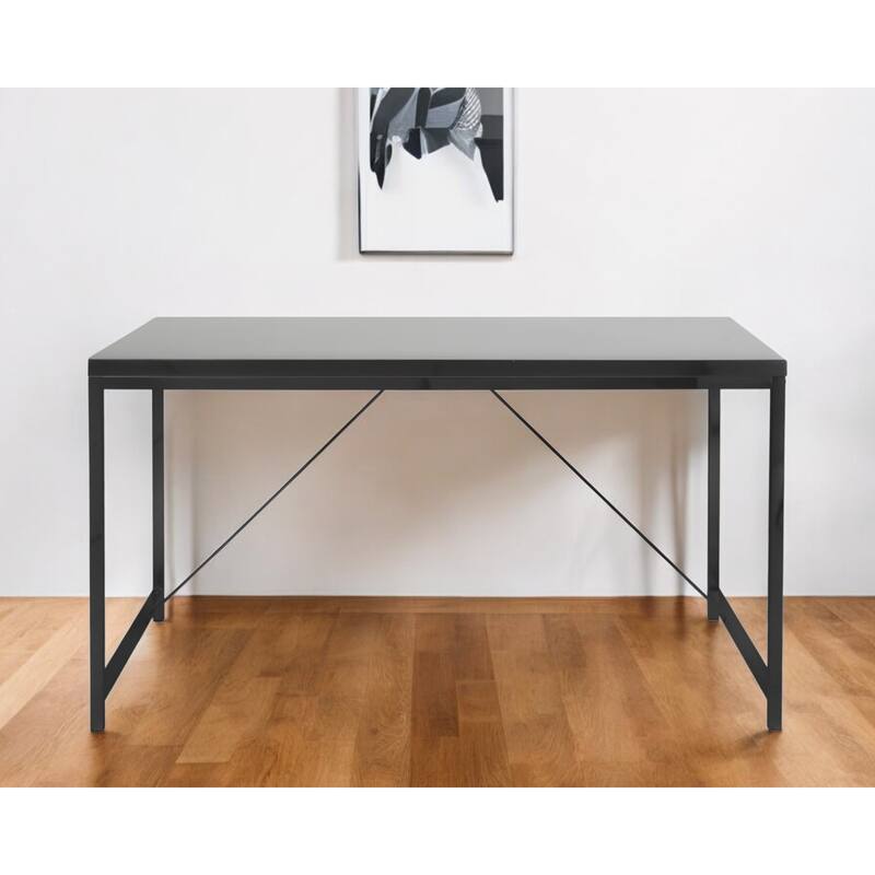 HomeRoots 47" Black Wood and Stainless Steel Writing Desk - Black