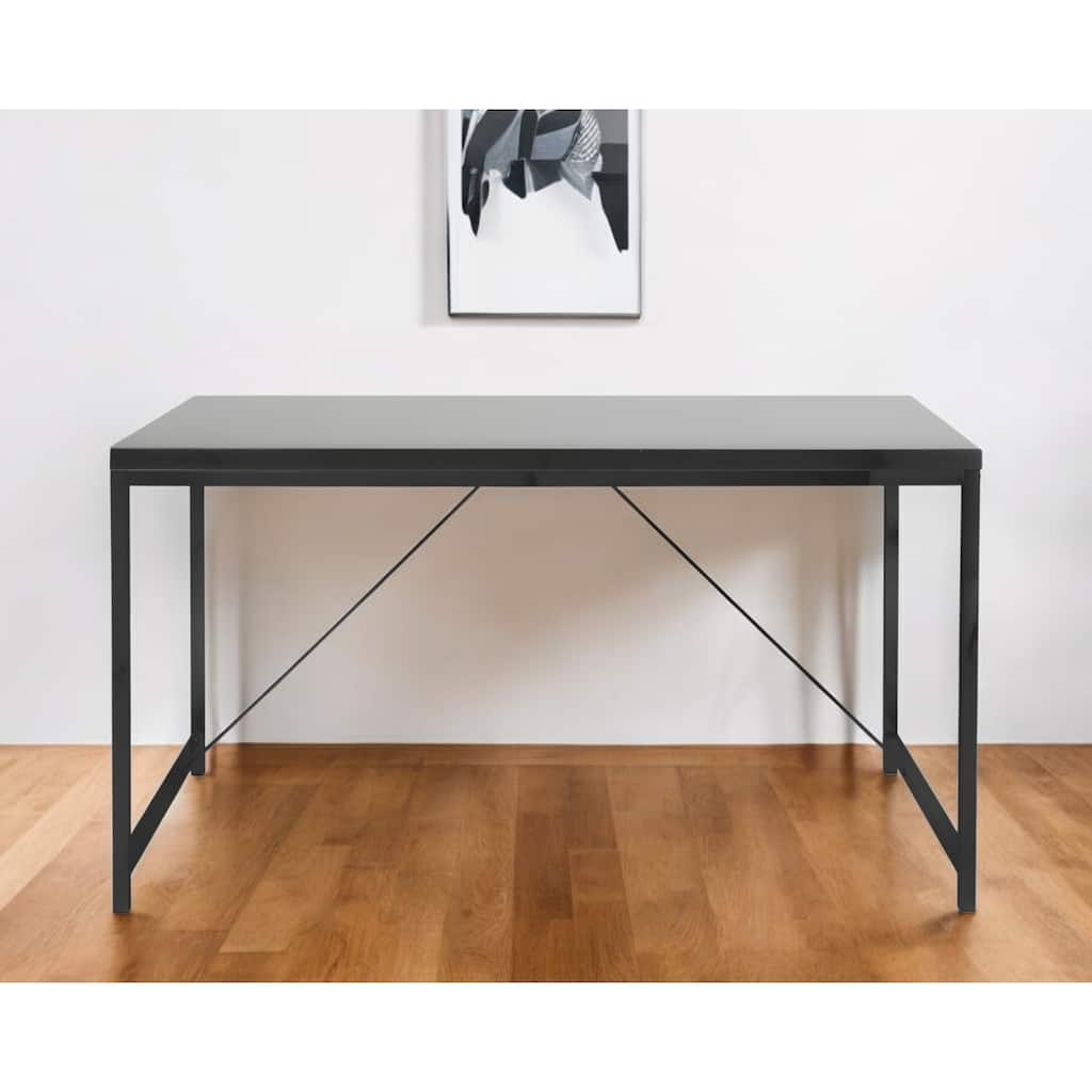 HomeRoots 47" Black Wood and Stainless Steel Writing Desk