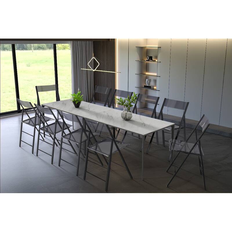 Menno Modern Folding Acrylic Dining Chair in Black Frame Stainless Steel with Rubber Pads, Fade Resistant, Assembled (Set of 2)