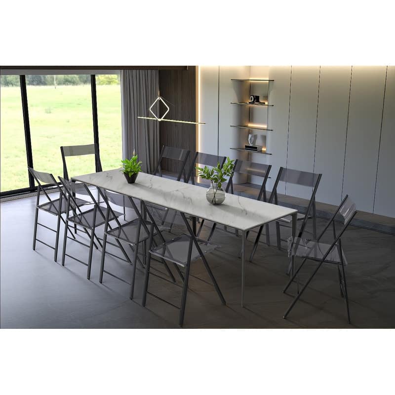 Menno Modern Folding Acrylic Dining Chair in Black Frame Stainless Steel with Rubber Pads, Fade Resistant, Assembled (Set of 2)