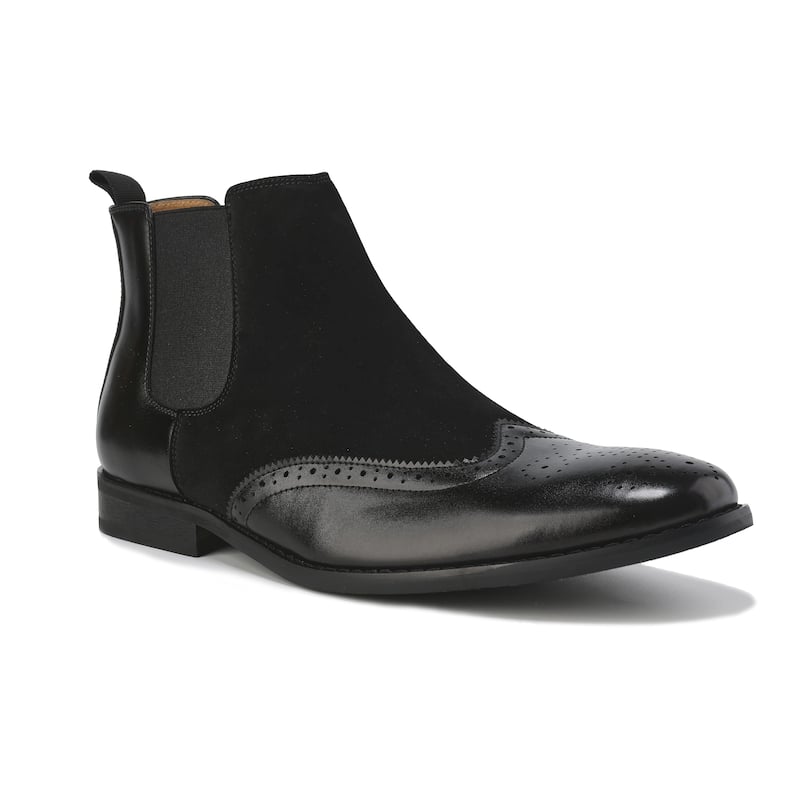 Gino Vitale Mens Wingtip Brogue Two-Tone Chelsea Boots