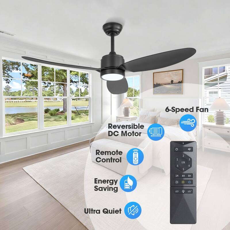 MLiAN 42 in 3 ABS Blades Indoor and Outdoor Ceiling Fan with Integrated LED and Remote Downrod