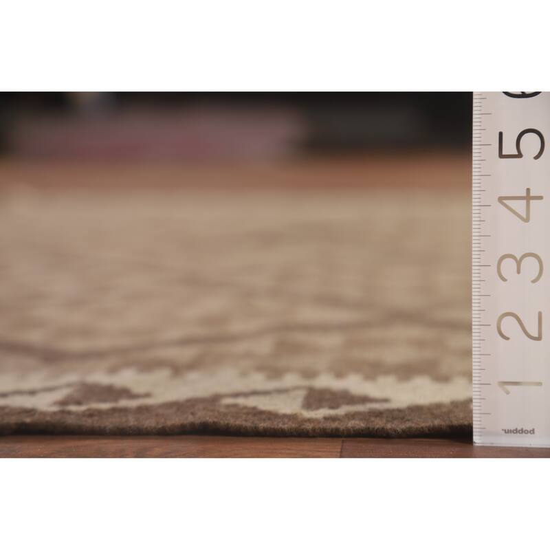 Hand Woven Oriental 100% Wool Carpet Southwestern Geometric Brown Kilim Area Rug - 9' 8'' X 6' 9''