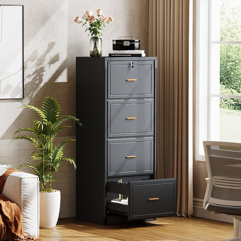 Vertical File Cabinet with 4 Drawers, Lockable Filling Cabinet with Key for Home Office
