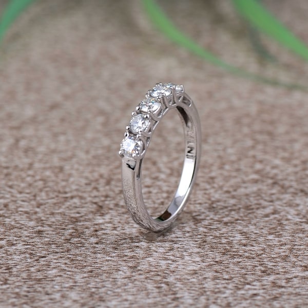 Moissanite Sterling Silver Round 5-Stone Ring by Orchid Jewelry. Opens flyout.