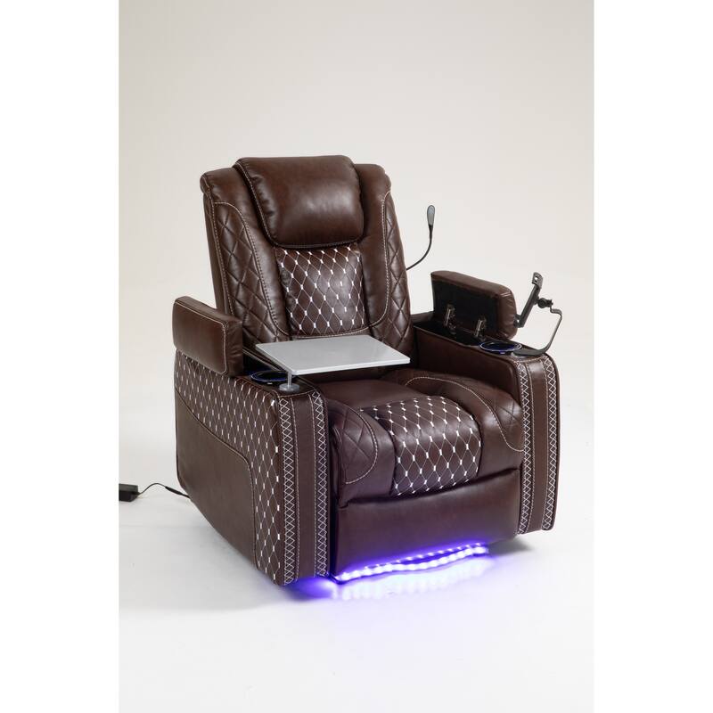 Leather Zero‑Gravity Recliner Chair with Infinite Position, LED & Cup Holders