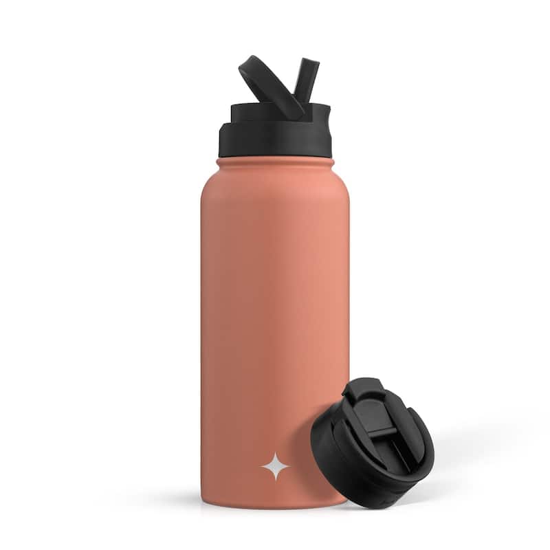 JoyJolt Vacuum Insulated Stainless Steel Water Bottle with Flip Lid & Sport Straw Lid - 32 oz - Terracotta