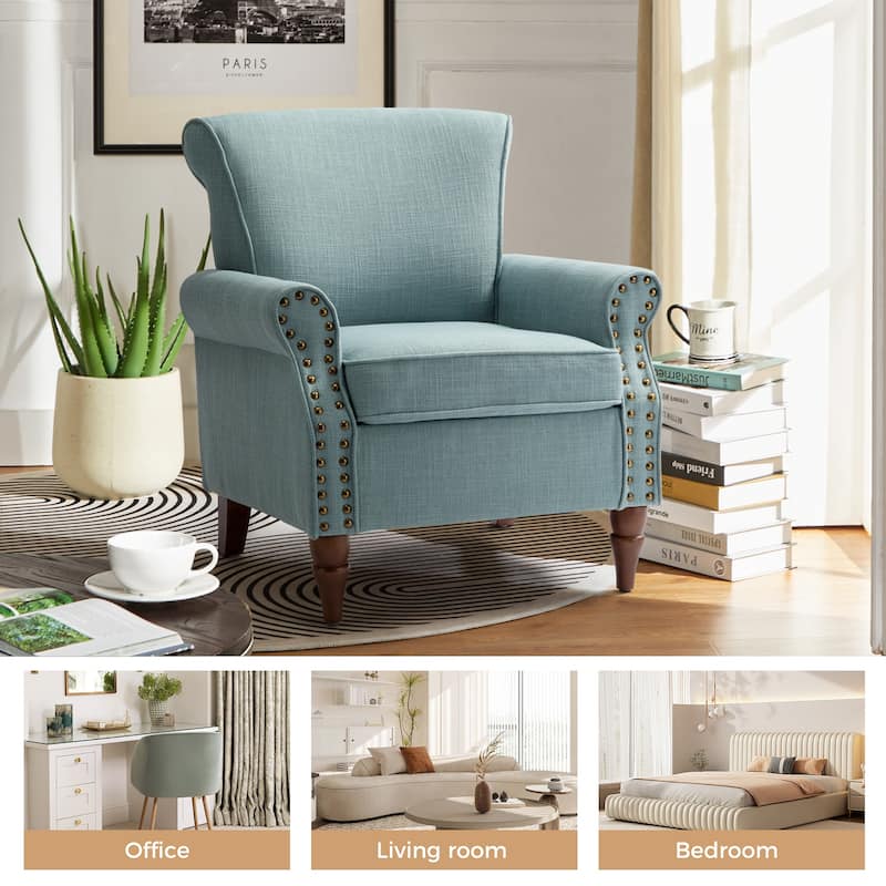 Nyctelius Upholstered Comfy Accent chair with Turned Wooden Legs and Nailhead Trim Set of 2 by HULALA HOME