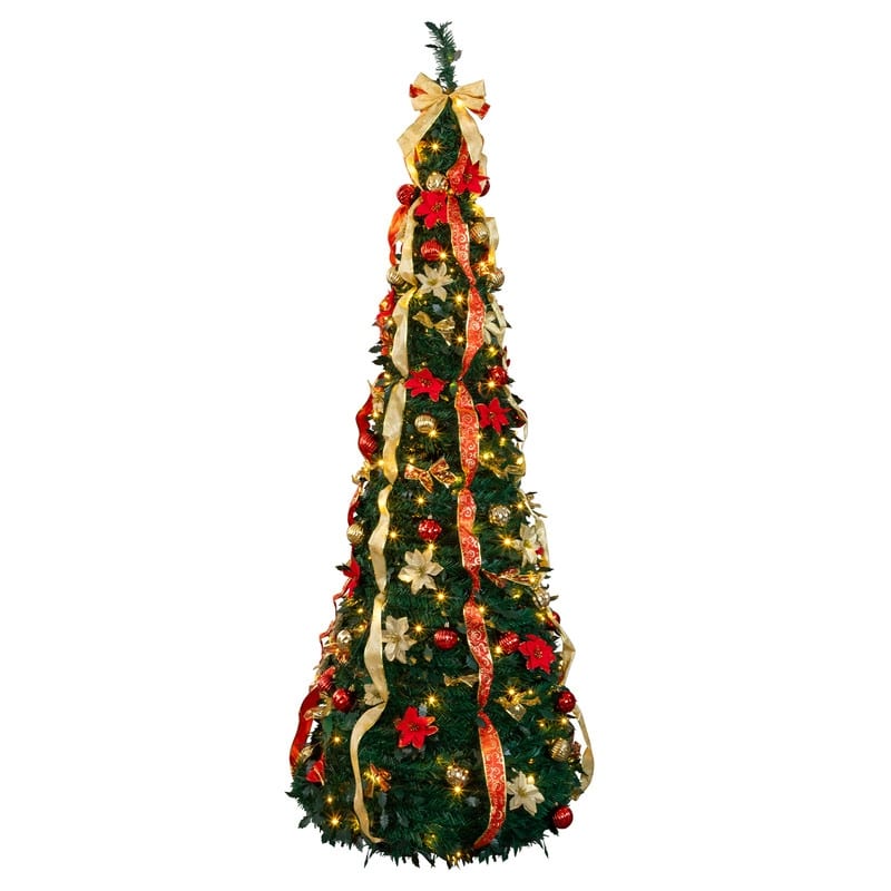 7 FT Fully Decorated Pre-lit Pop Up Artificial Xmas Tree with 200 Warm Lights Remote Control